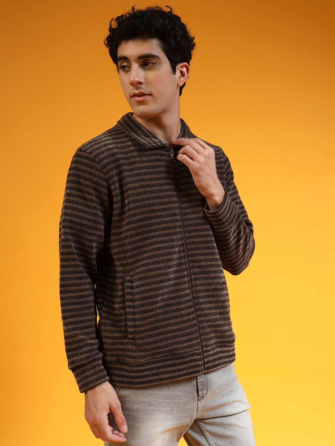 Blue Lemon Brown Knit Zip up Sweatshirt