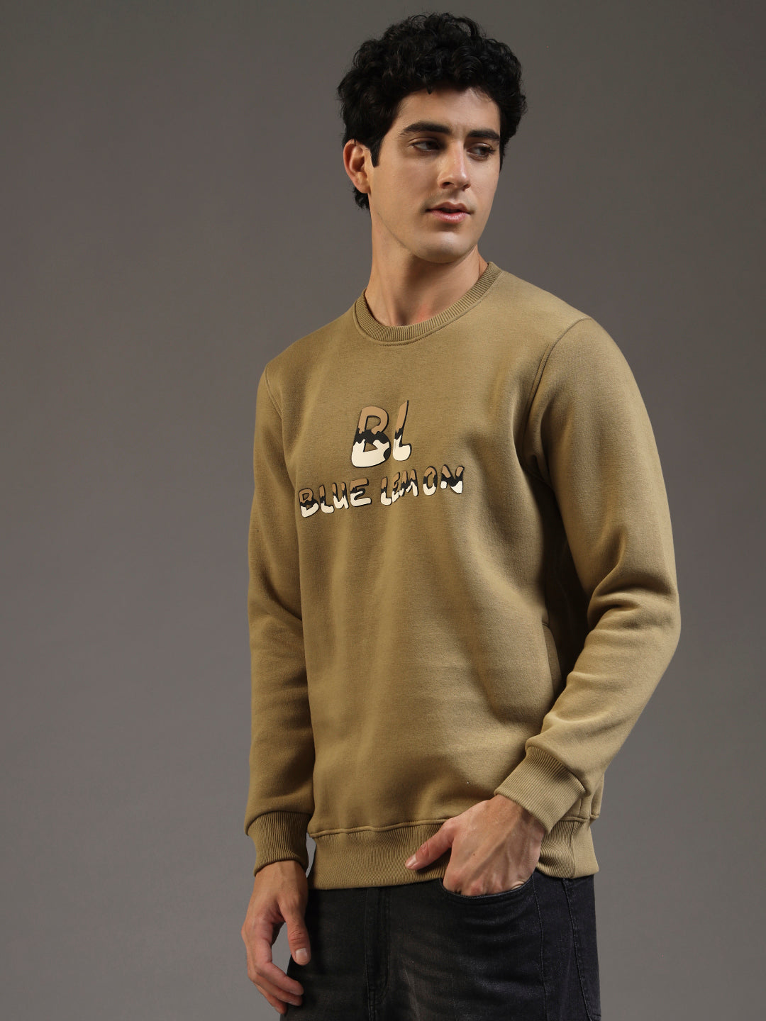 Blue Lemon Printed Dusty Brown Sweatshirt