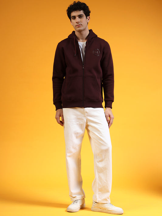 Blue Lemon Dark Brown Printed Zip-Up Hoodie