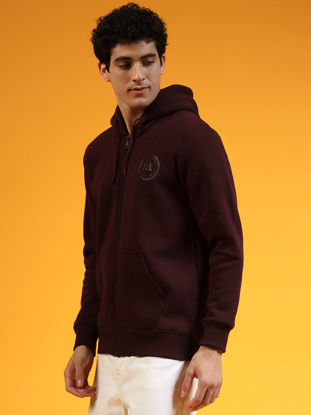 Blue Lemon Beige Printed Zip-Up Hoodie