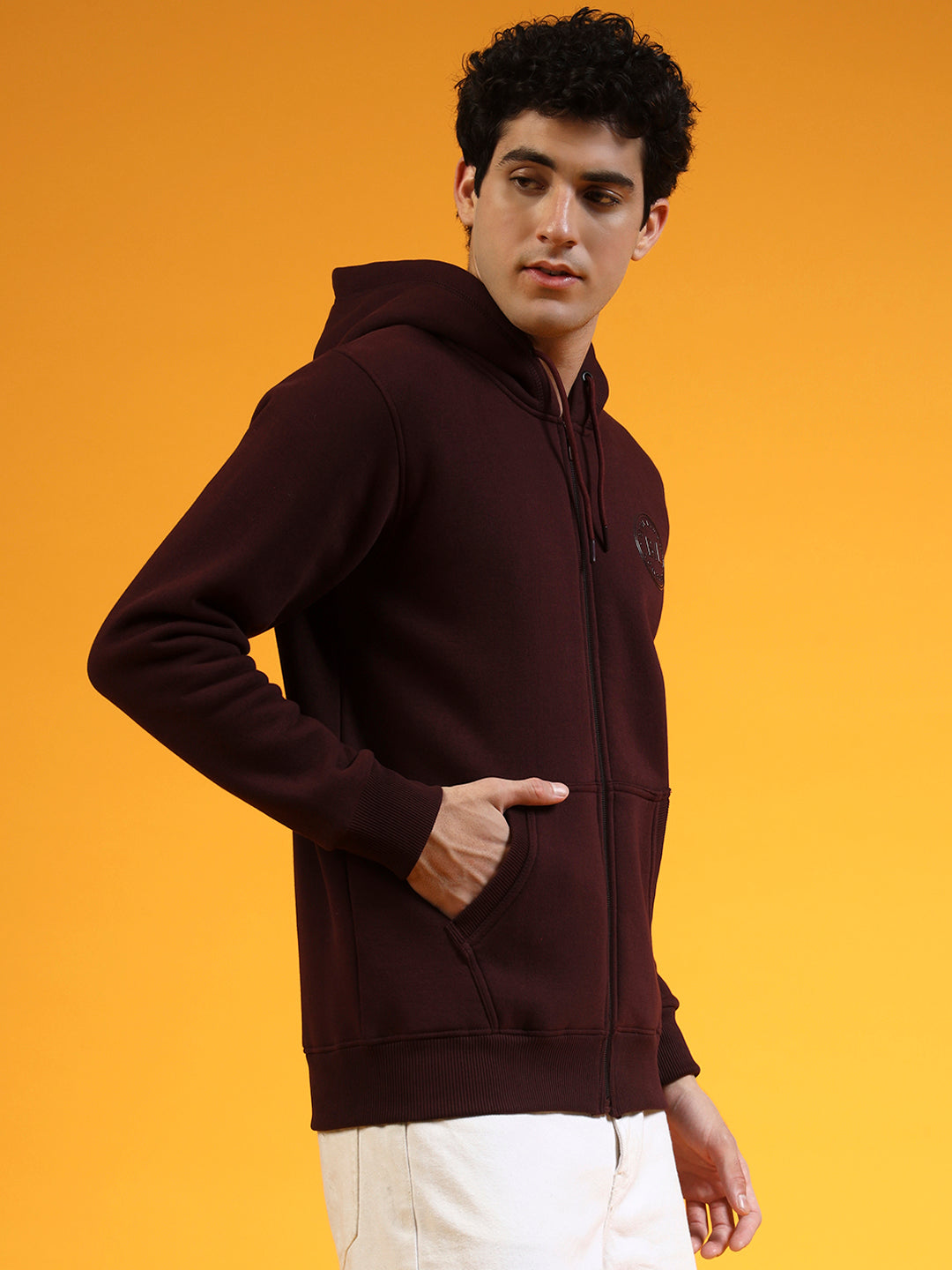 Blue Lemon Beige Printed Zip-Up Hoodie