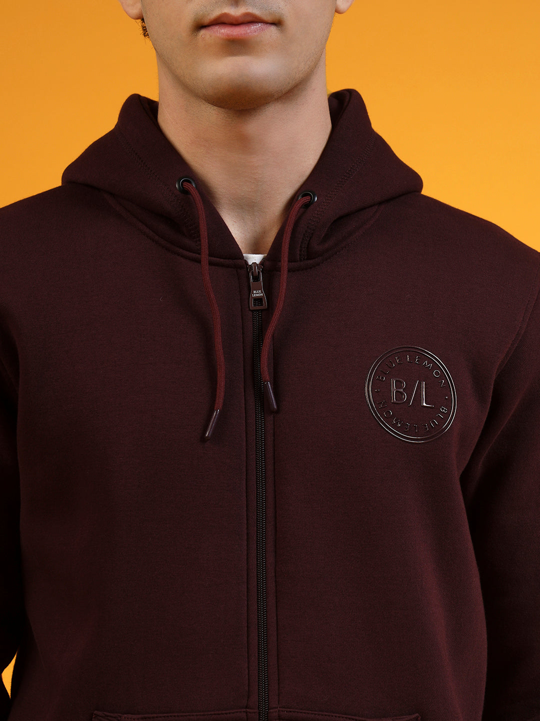 Blue Lemon Beige Printed Zip-Up Hoodie