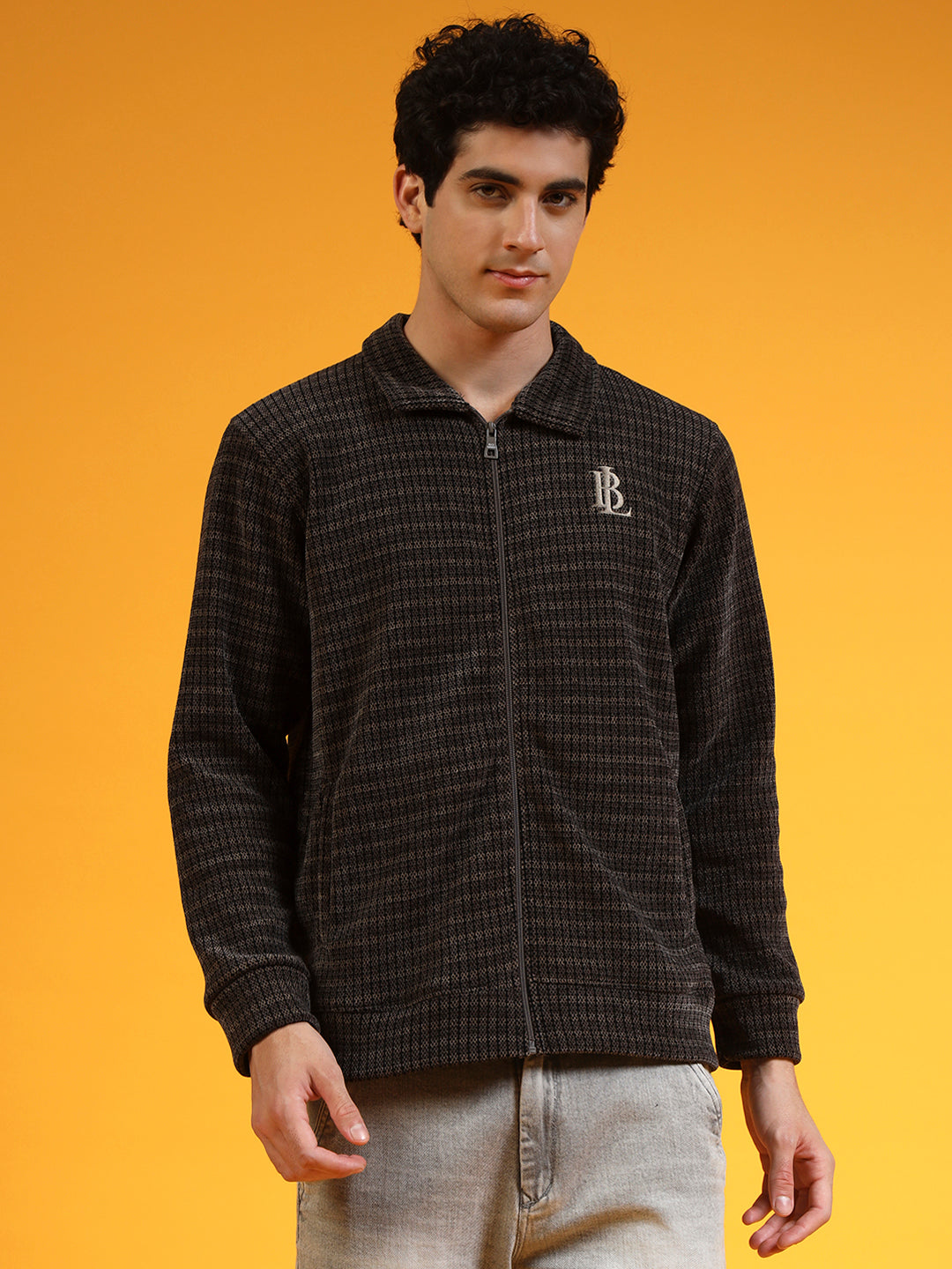 Blue Lemon Grey Knit Zip up Sweatshirt