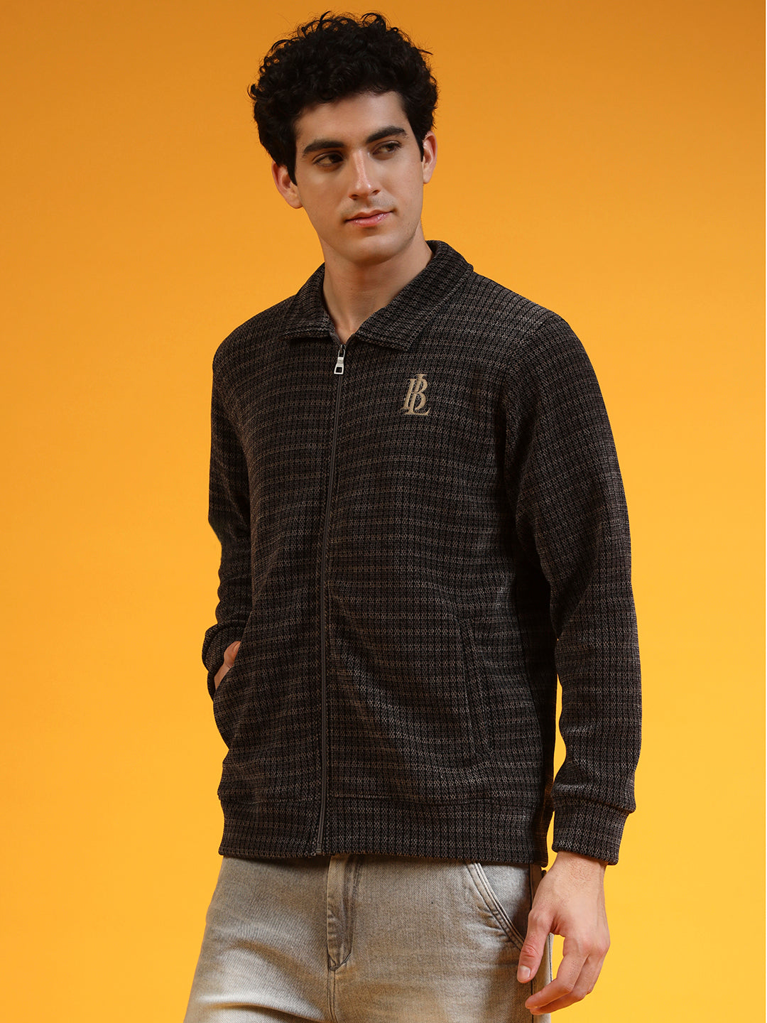 Blue Lemon Grey Knit Zip up Sweatshirt