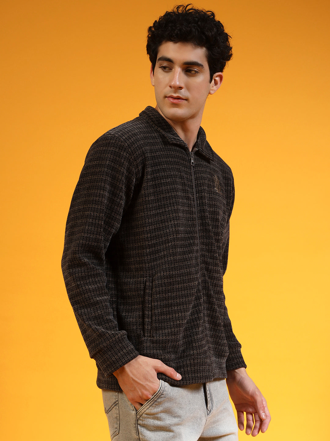 Blue Lemon Grey Knit Zip up Sweatshirt