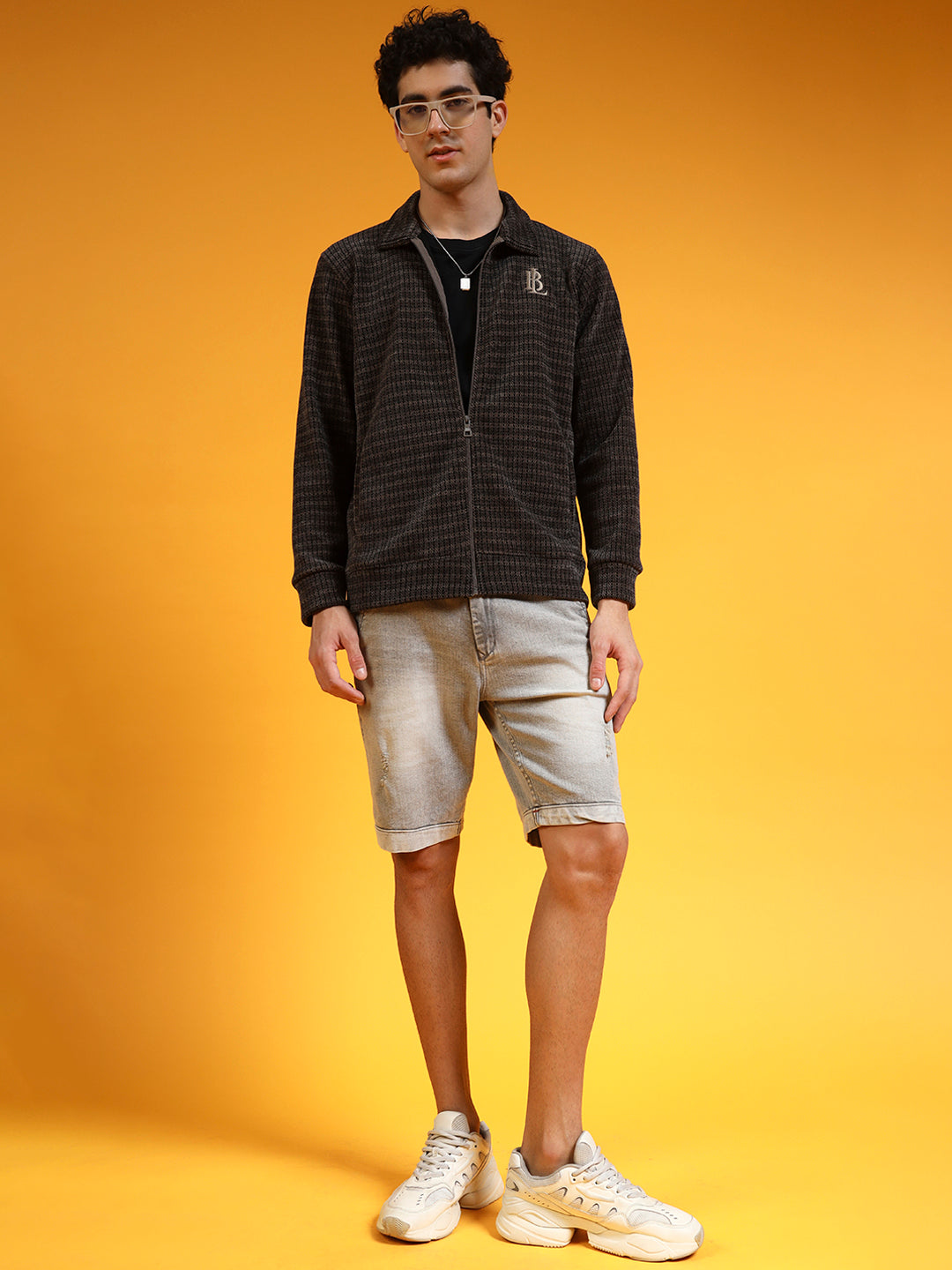 Blue Lemon Grey Knit Zip up Sweatshirt