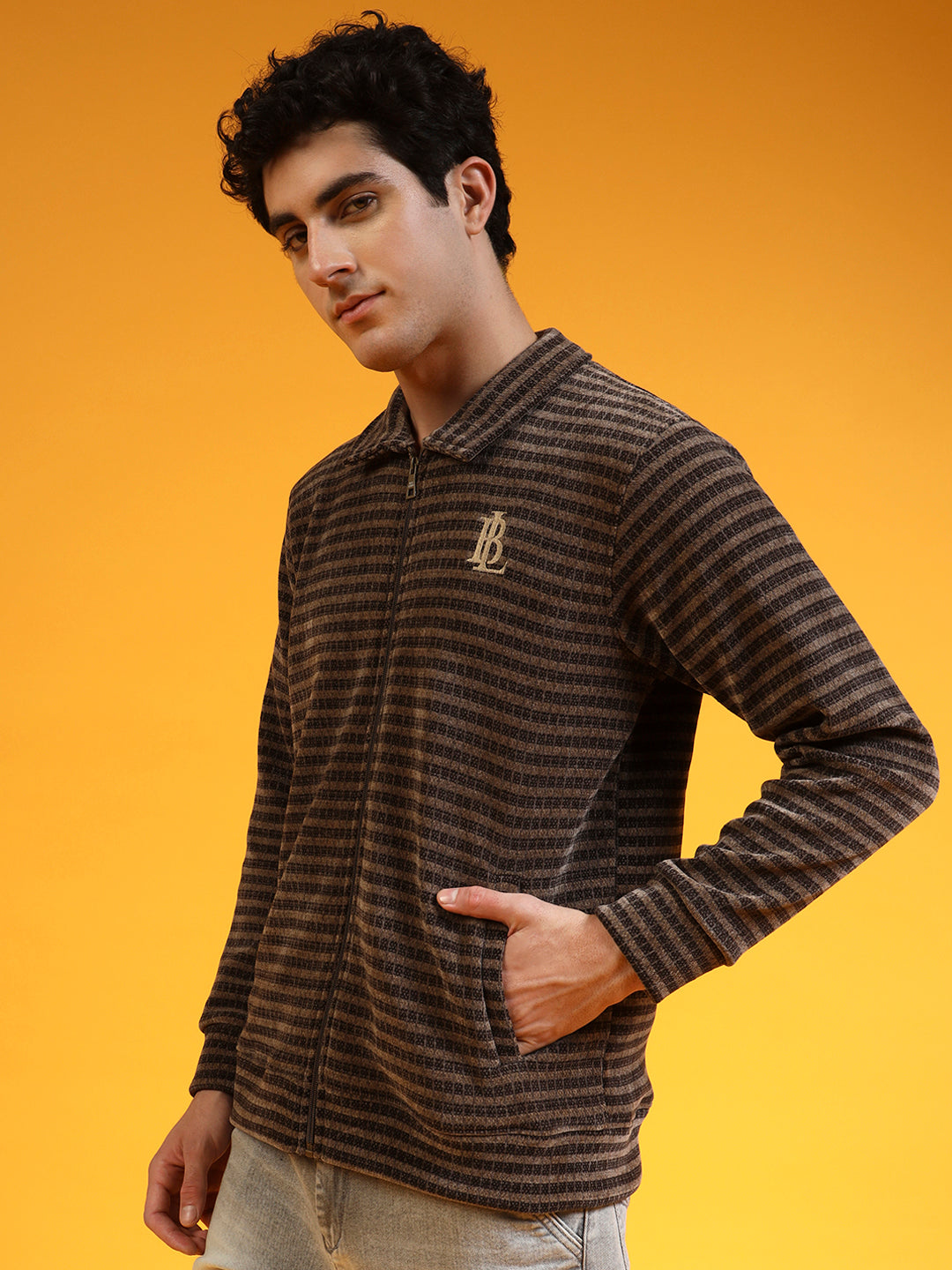 Blue Lemon Grey Knit Zip up Sweatshirt