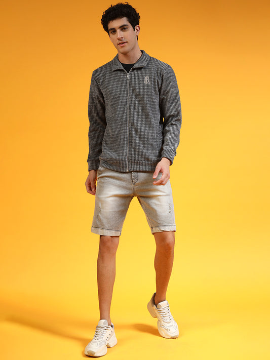 Blue Lemon Grey Knit Zip up Sweatshirt