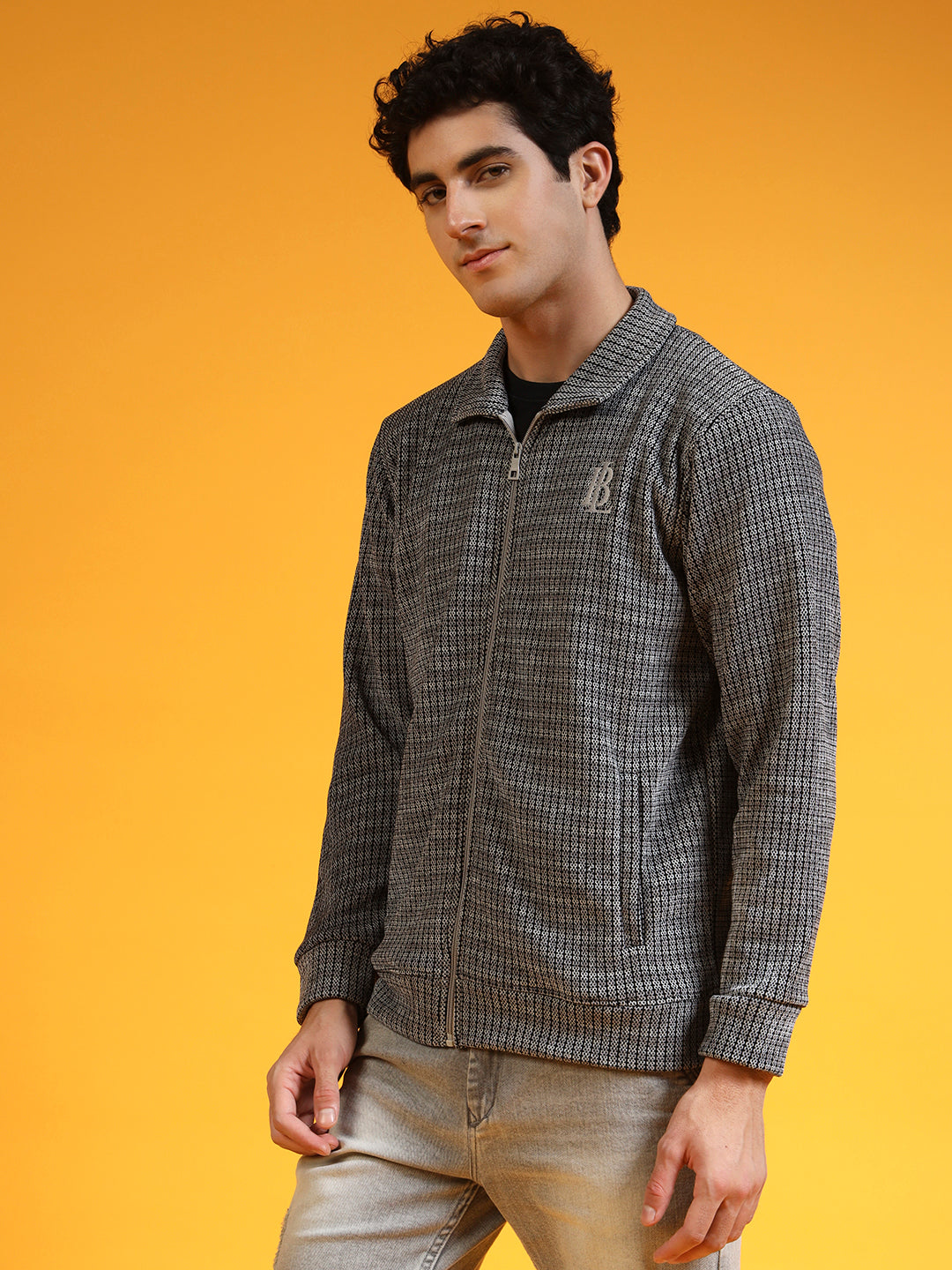 Blue Lemon Grey Knit Zip up Sweatshirt