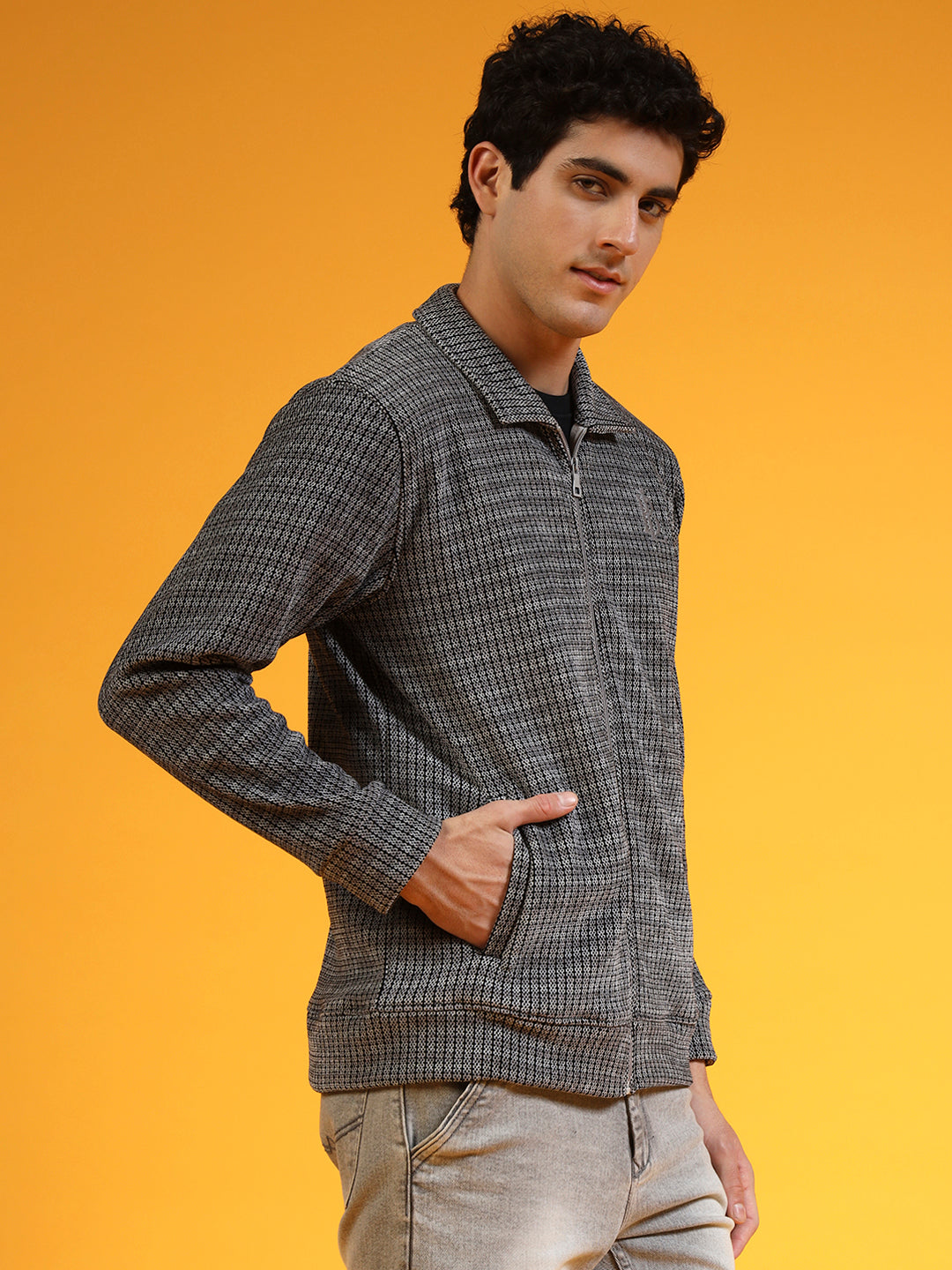 Blue Lemon Grey Knit Zip up Sweatshirt