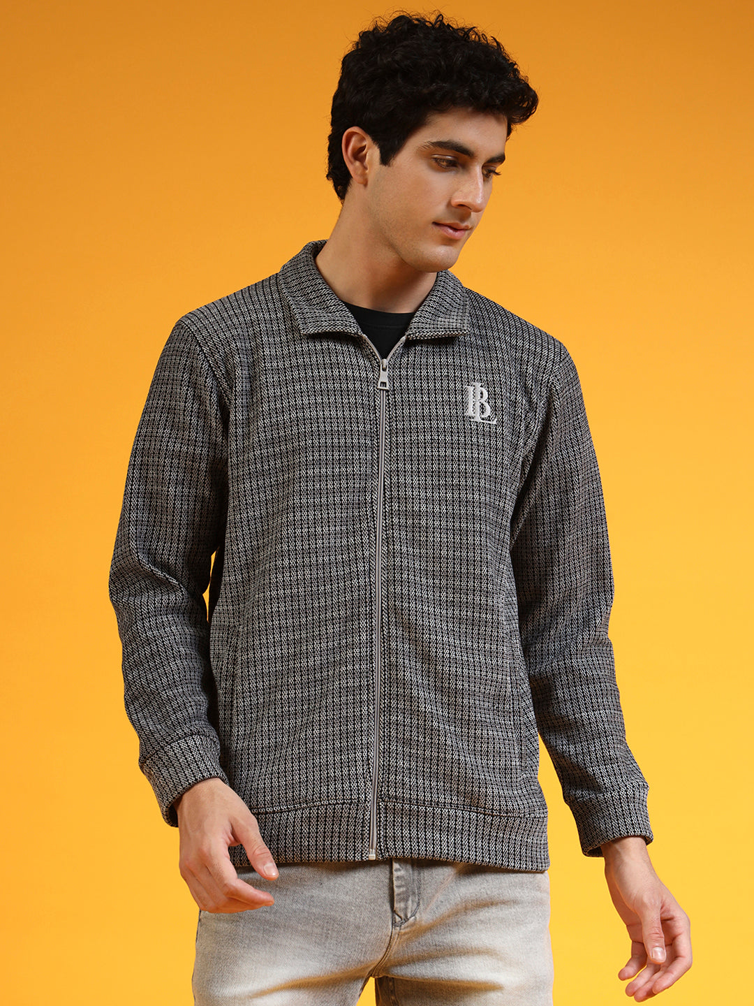 Blue Lemon Grey Knit Zip up Sweatshirt
