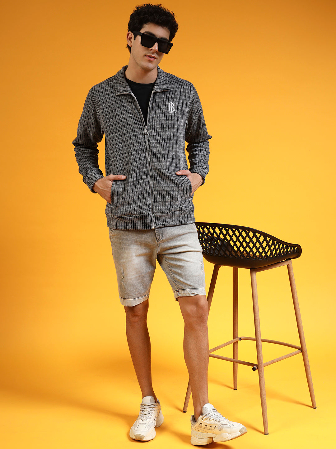 Blue Lemon Grey Knit Zip up Sweatshirt