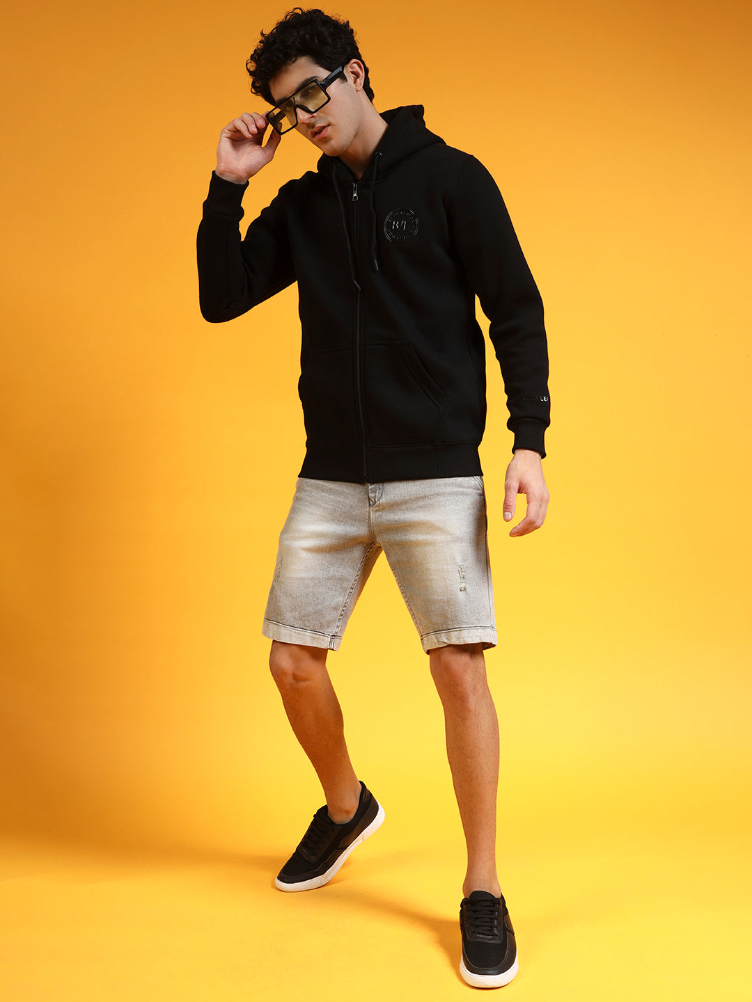 Blue Lemon Beige Printed Zip-Up Hoodie