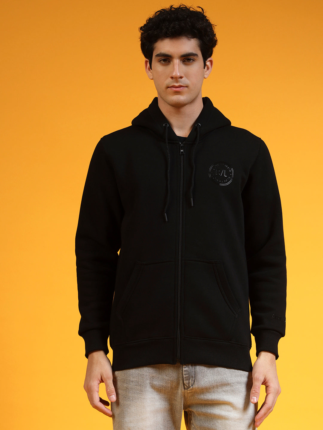 Blue Lemon Beige Printed Zip-Up Hoodie
