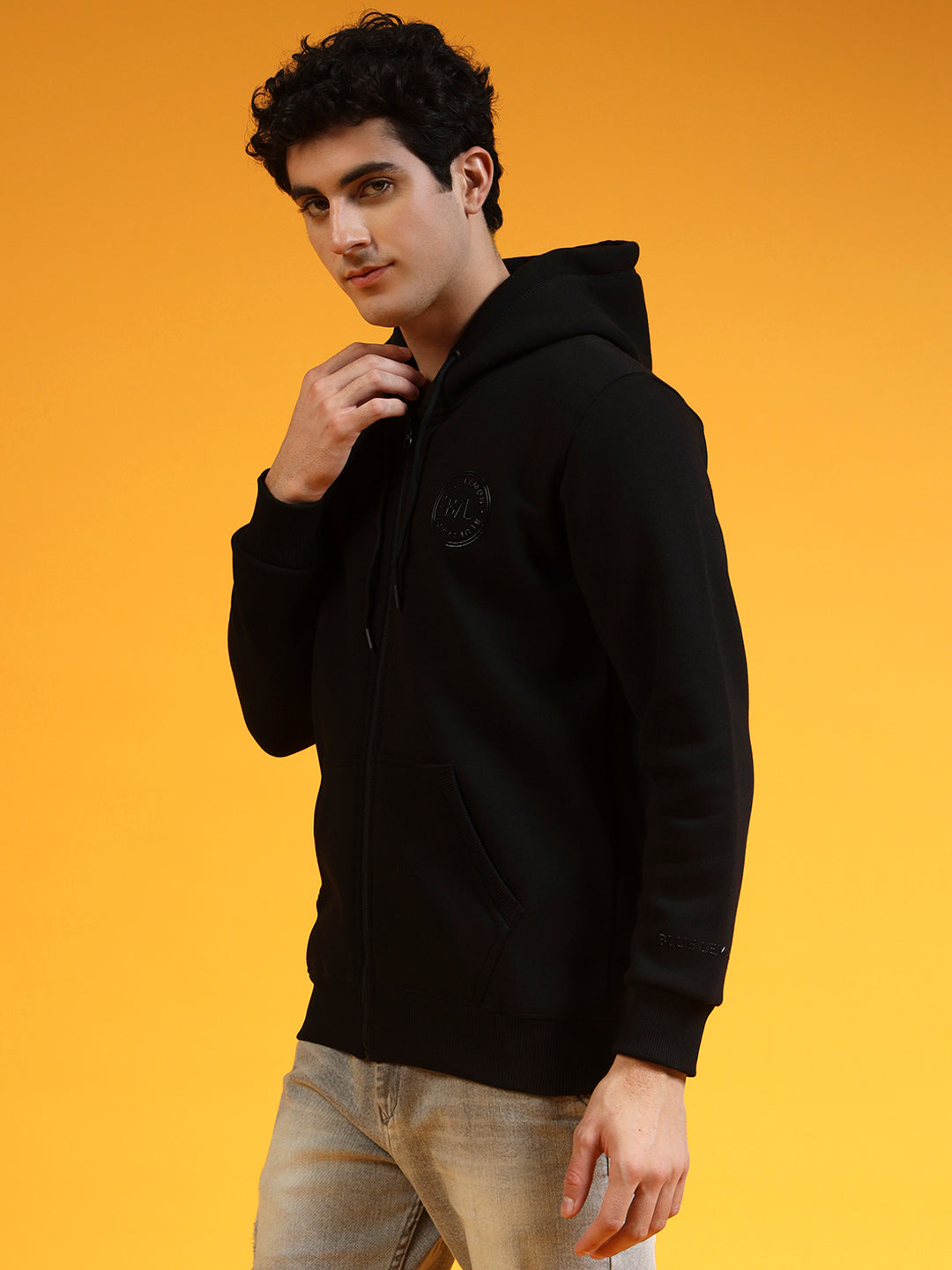 Blue Lemon Beige Printed Zip-Up Hoodie