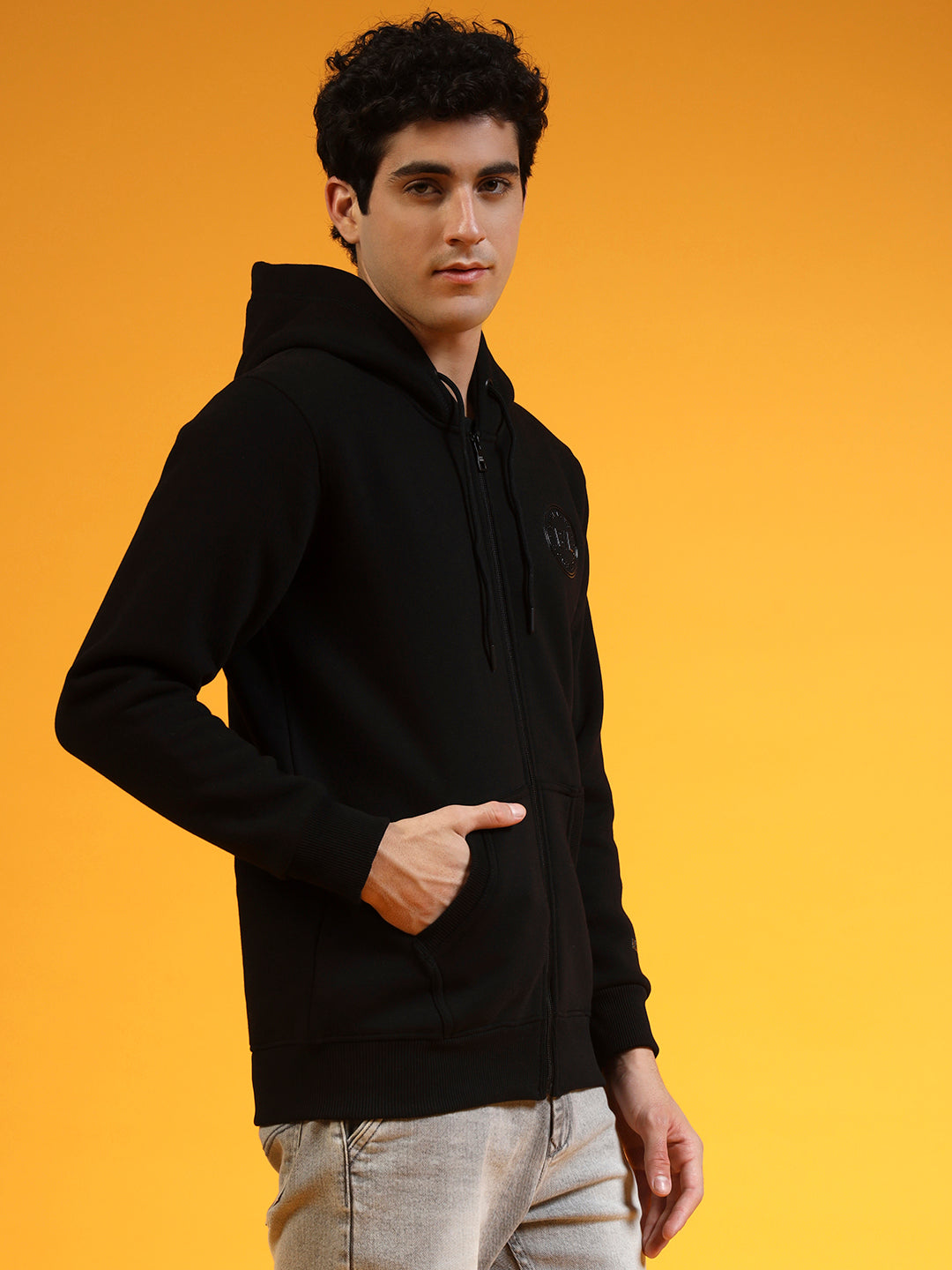 Blue Lemon Beige Printed Zip-Up Hoodie
