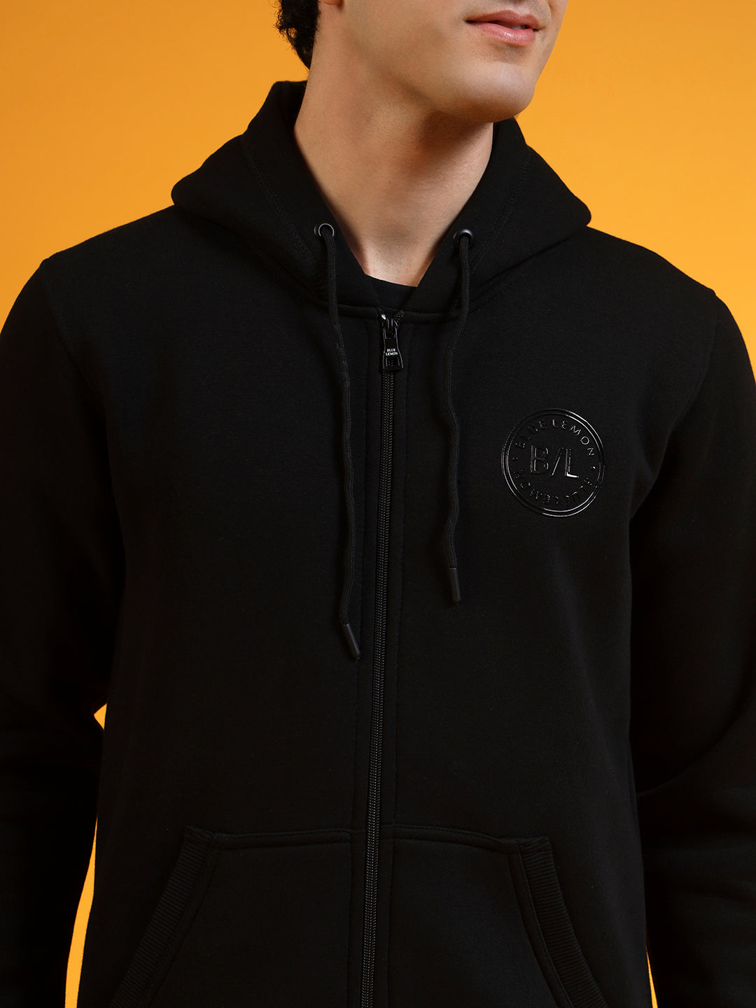 Blue Lemon Beige Printed Zip-Up Hoodie