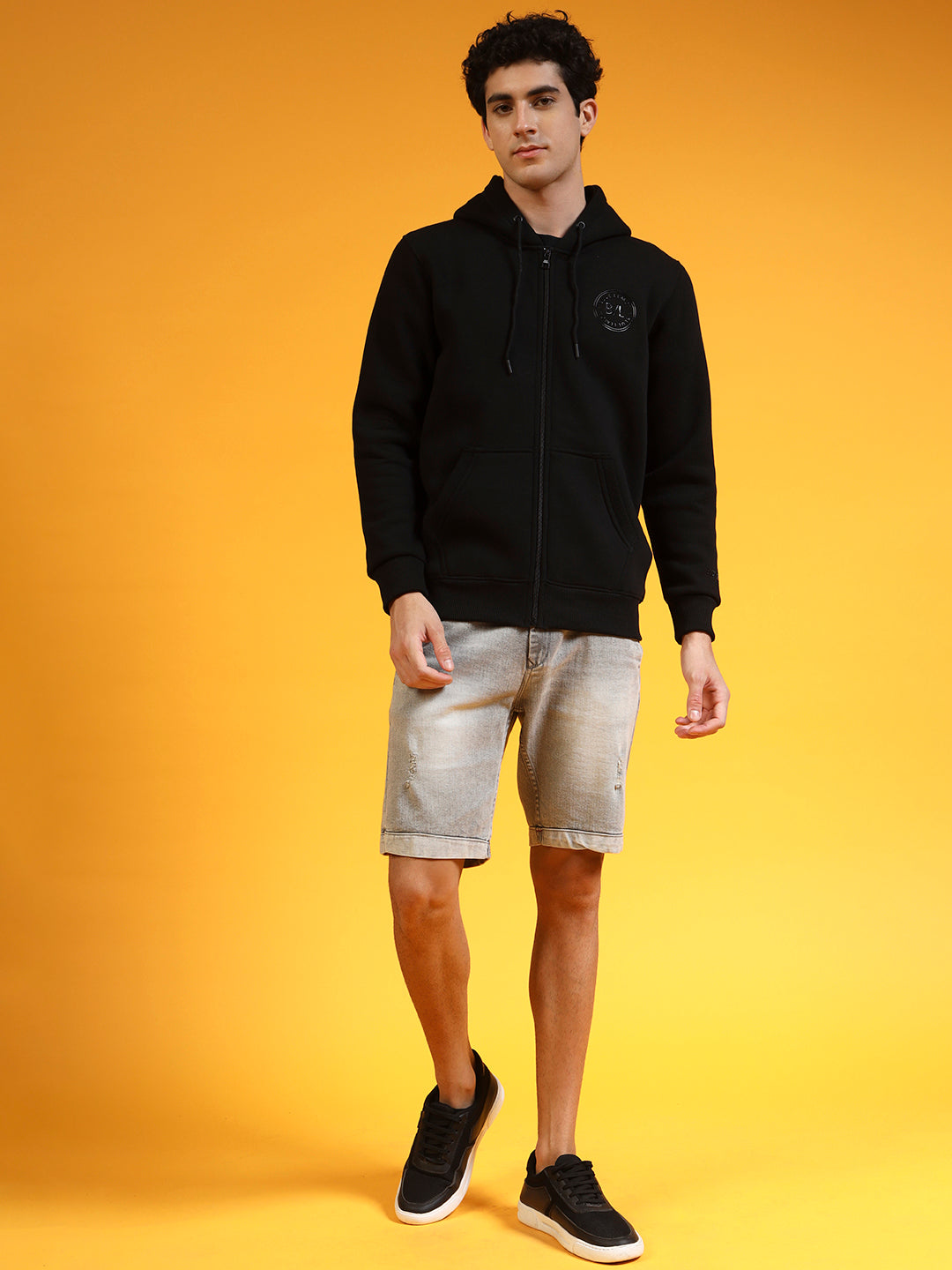 Blue Lemon Beige Printed Zip-Up Hoodie