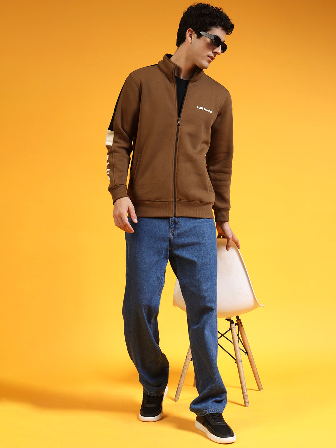 Blue Lemon Hash Brown Half Stripped Sweatshirt