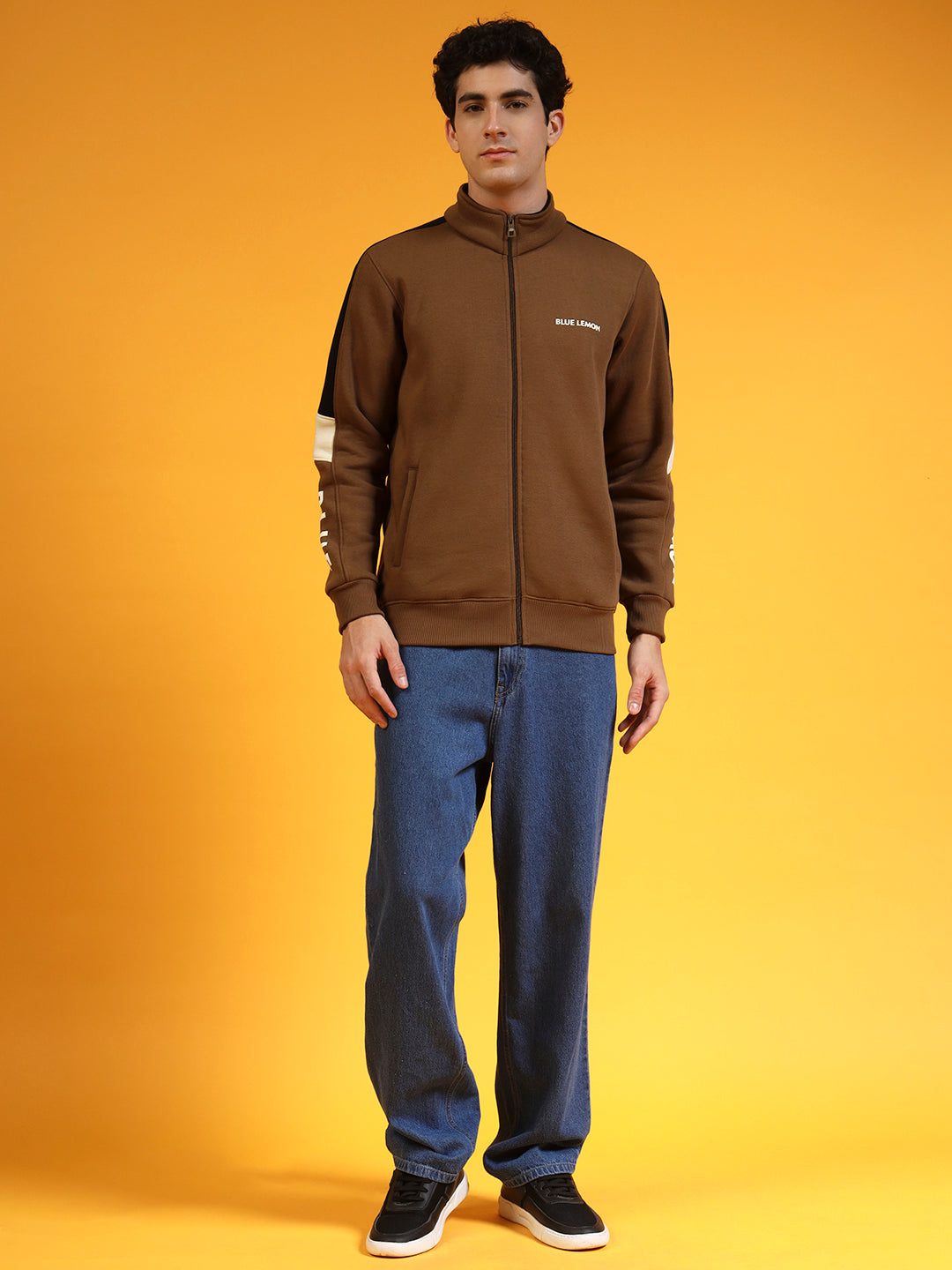 Blue Lemon Hash Brown Half Stripped Sweatshirt