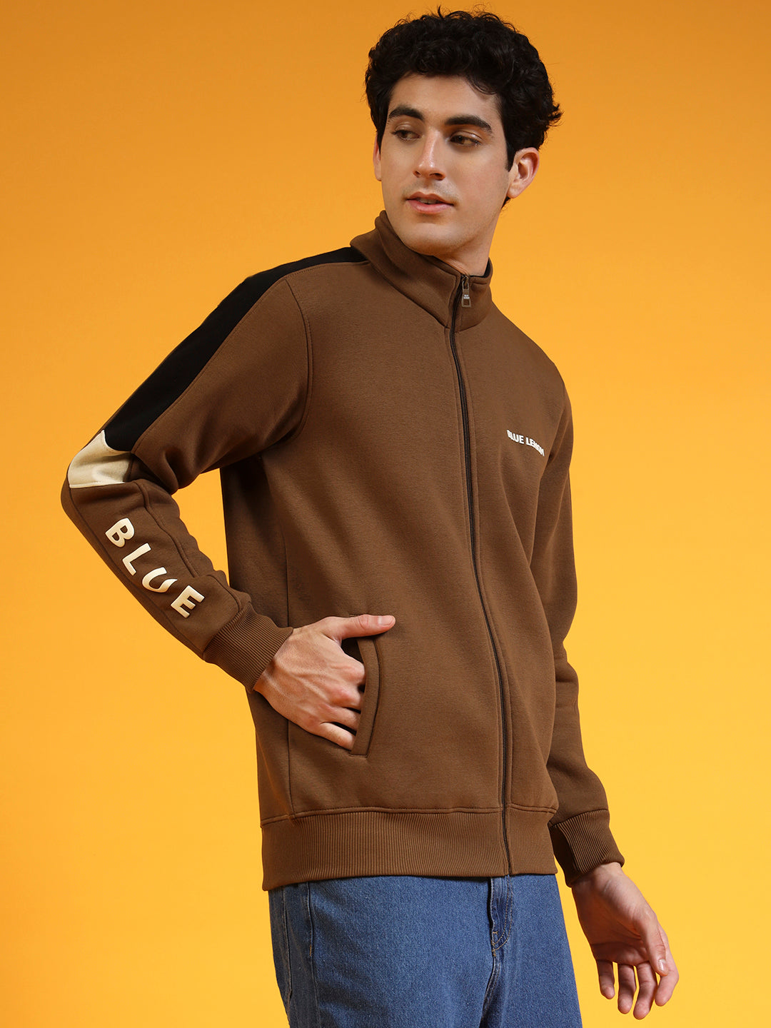 Blue Lemon Hash Brown Half Stripped Sweatshirt