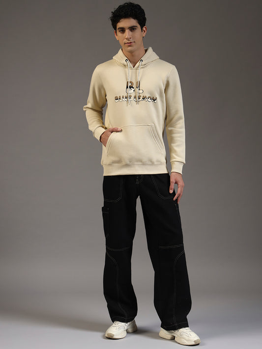 Blue Lemon Printed Sand Beige Hoodie