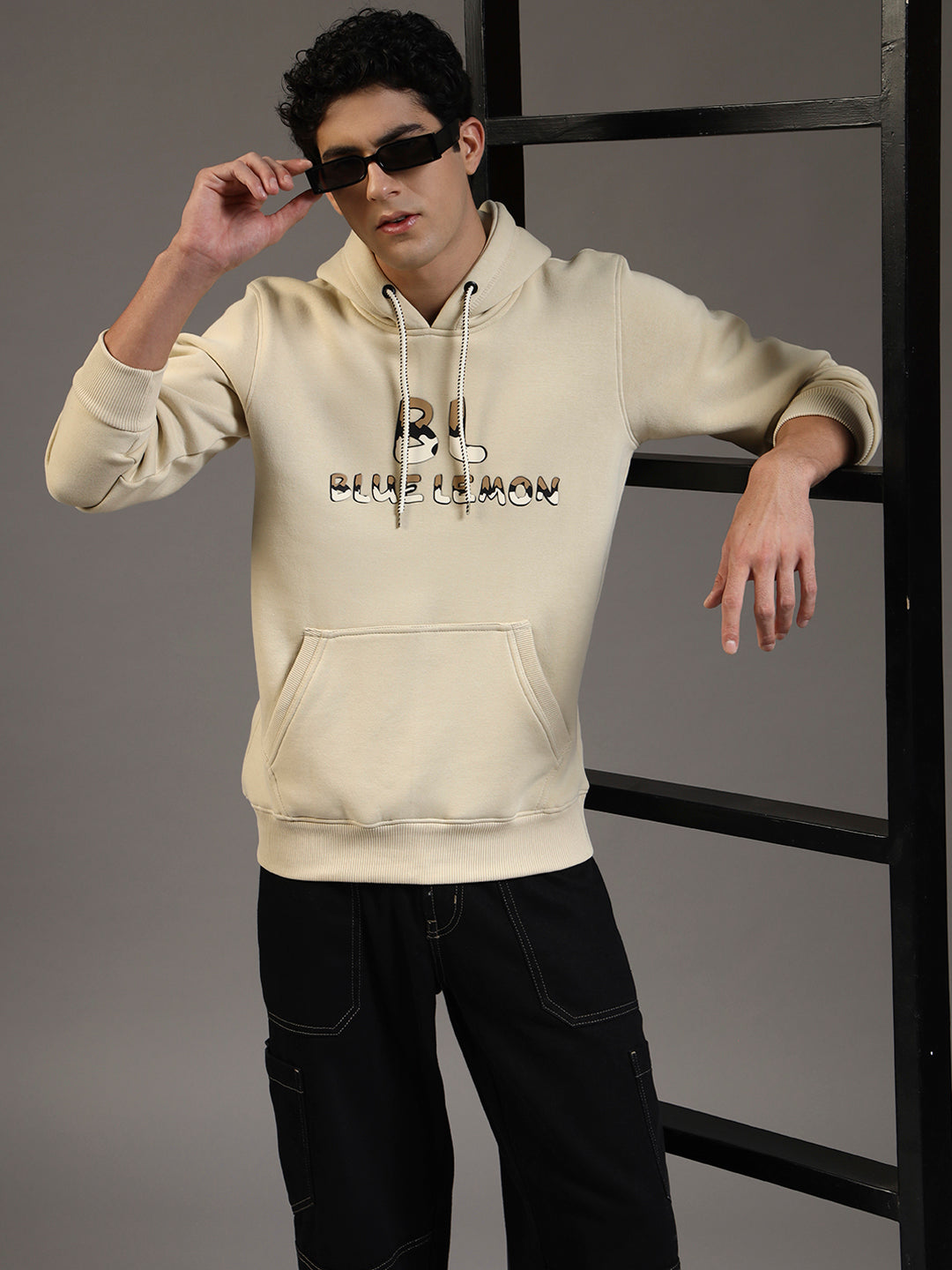 Blue Lemon Printed Midnight Black Hoodie