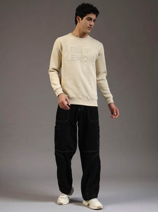 Blue Lemon Embroidered Sand Beige Sweatshirt