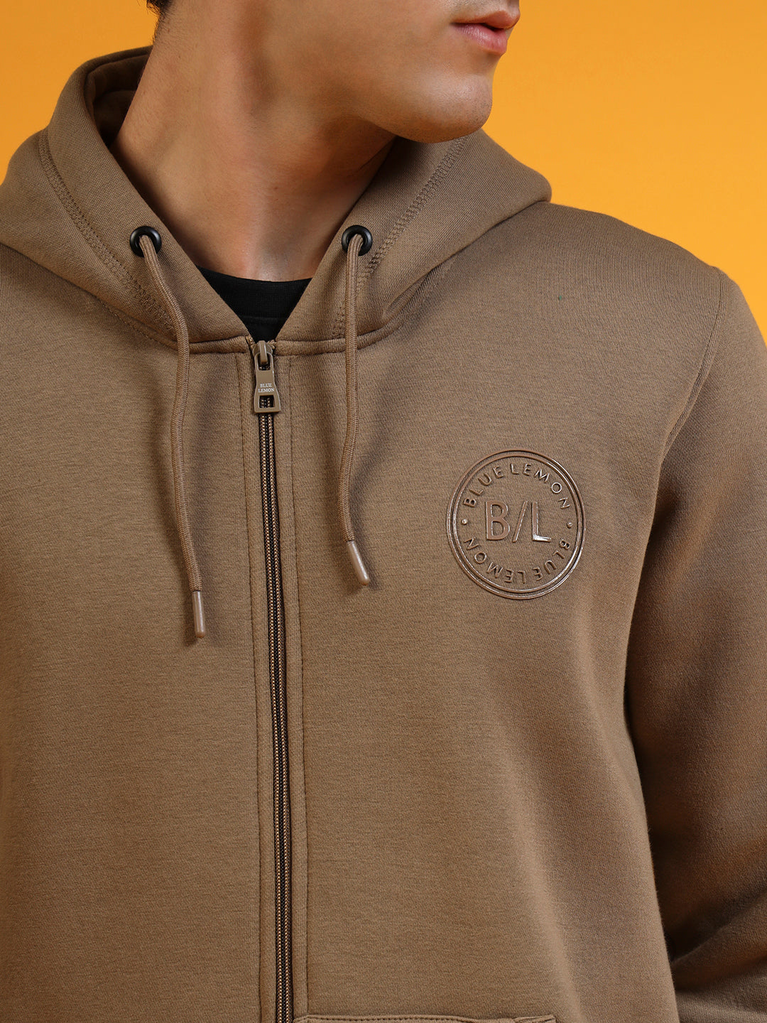 Blue Lemon Beige Printed Zip-Up Hoodie