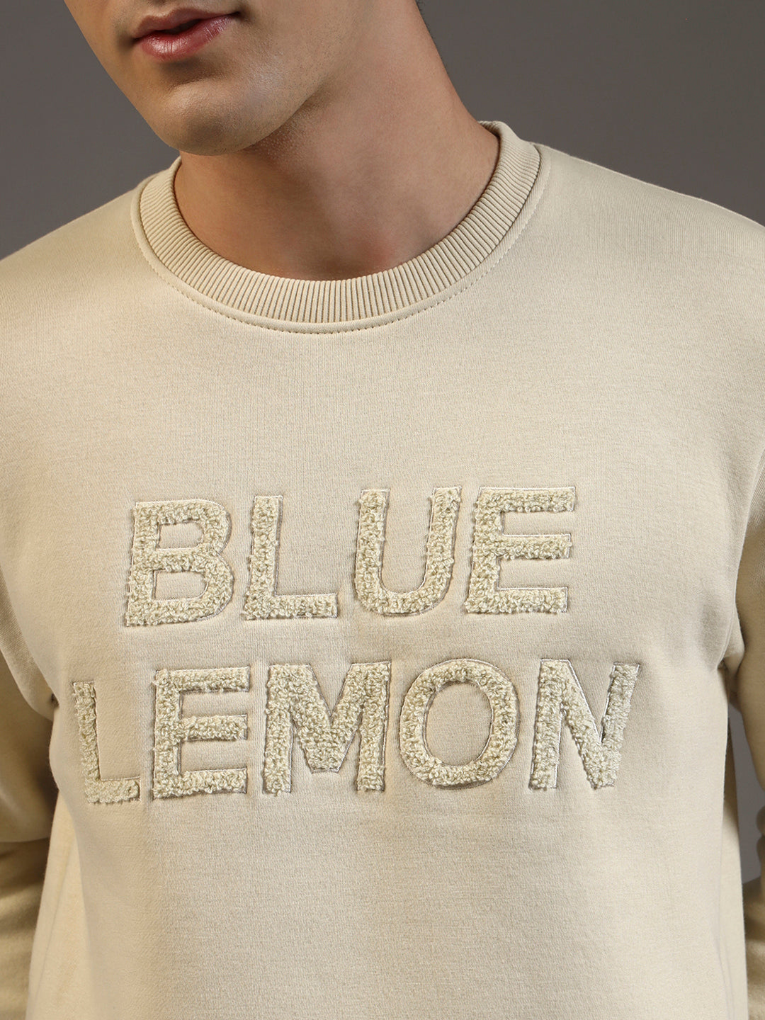 Blue Lemon Embroidered Sand Beige Sweatshirt