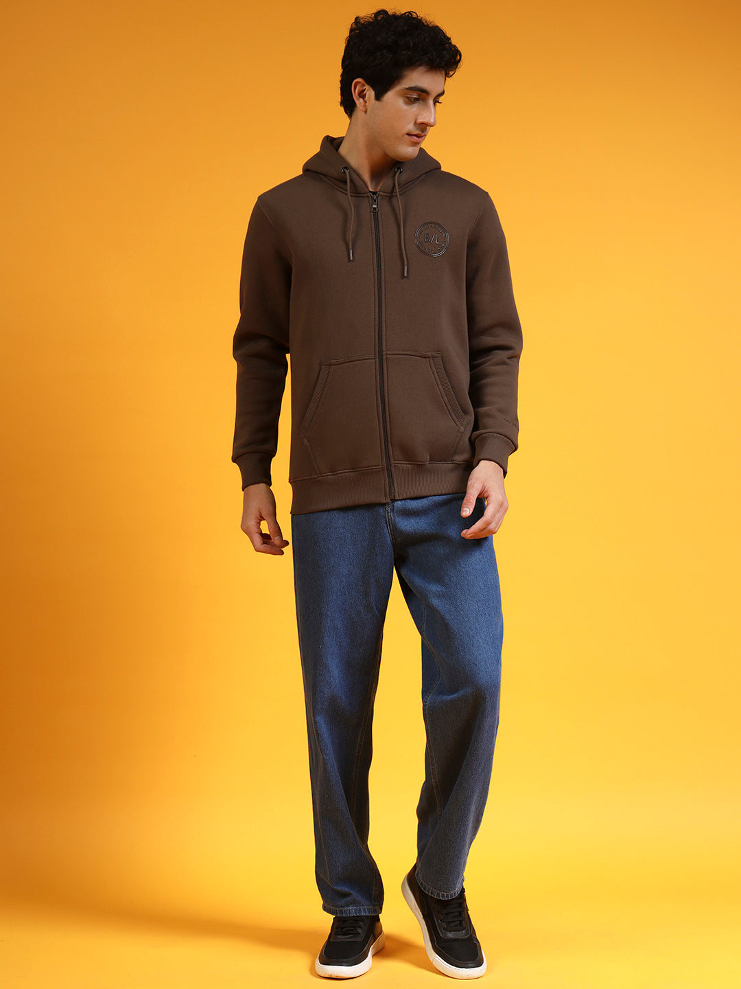 Blue Lemon Beige Printed Zip-Up Hoodie