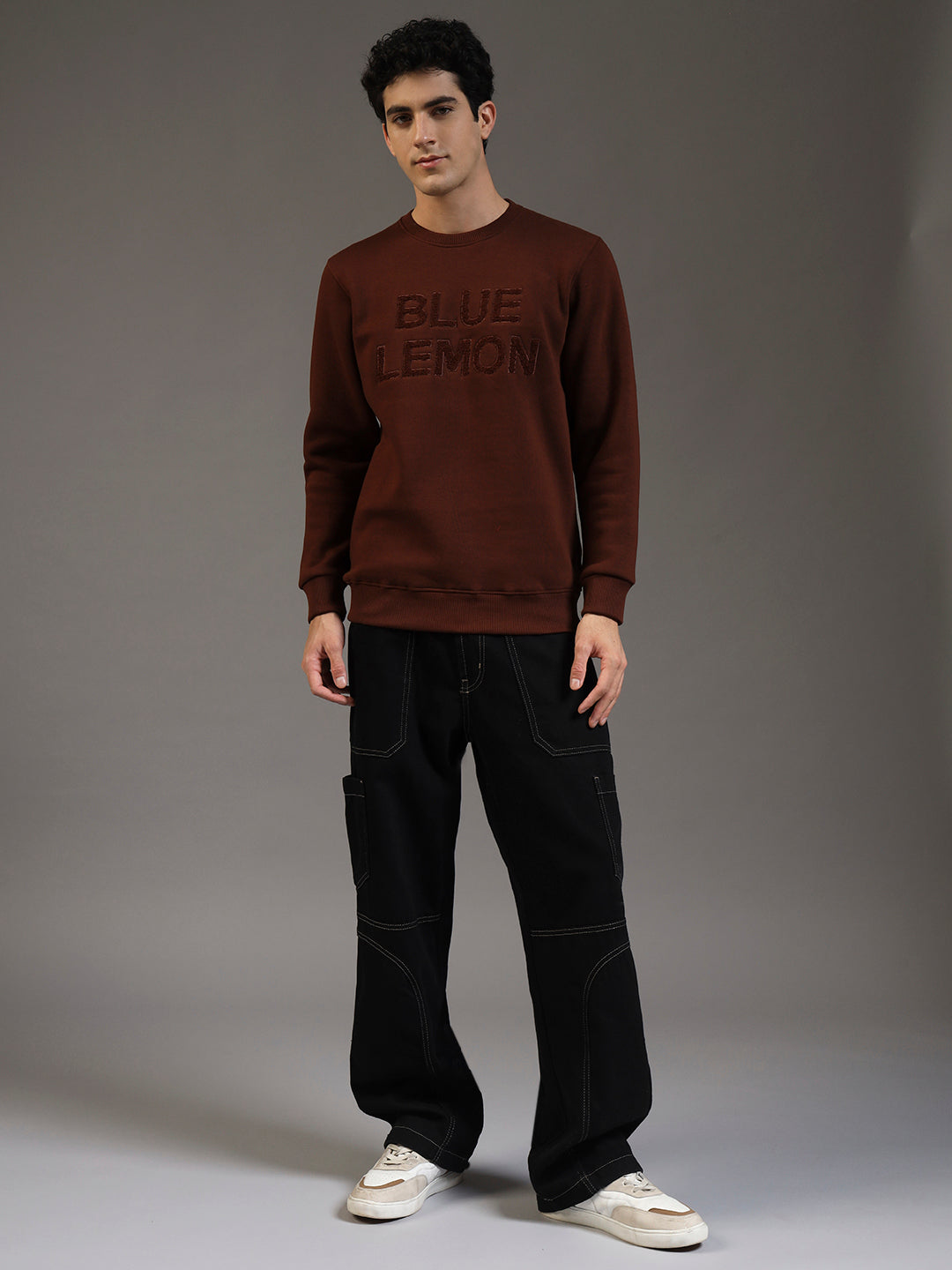 Blue Lemon Embroidered Sand Beige Sweatshirt