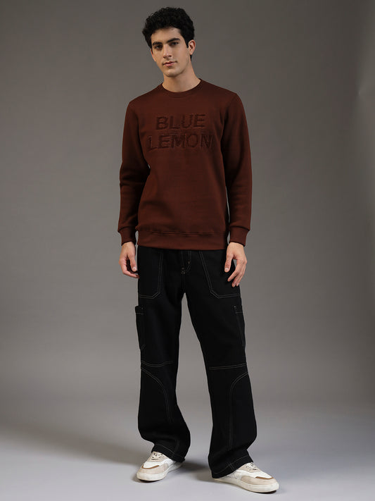 Blue Lemon Embroidered Chocolate Brown Sweatshirt