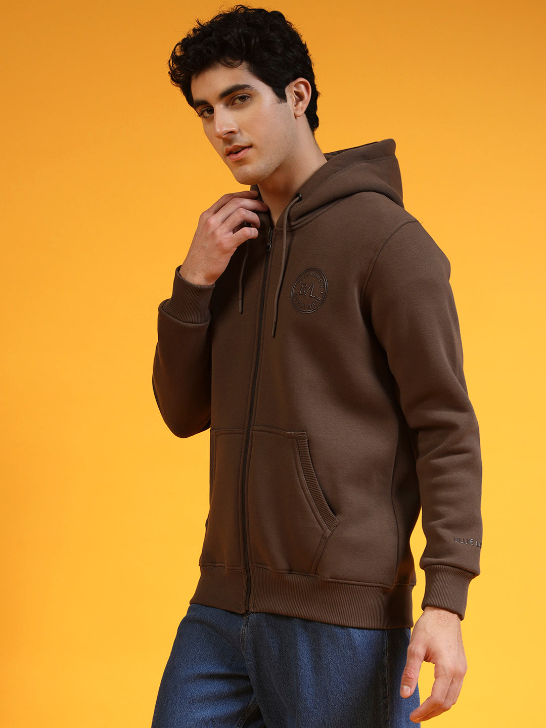 Blue Lemon Beige Printed Zip-Up Hoodie