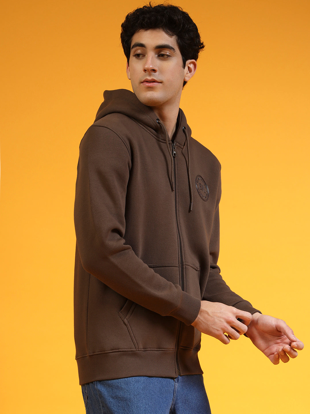 Blue Lemon Beige Printed Zip-Up Hoodie