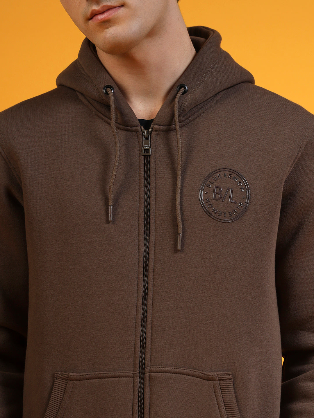 Blue Lemon Beige Printed Zip-Up Hoodie