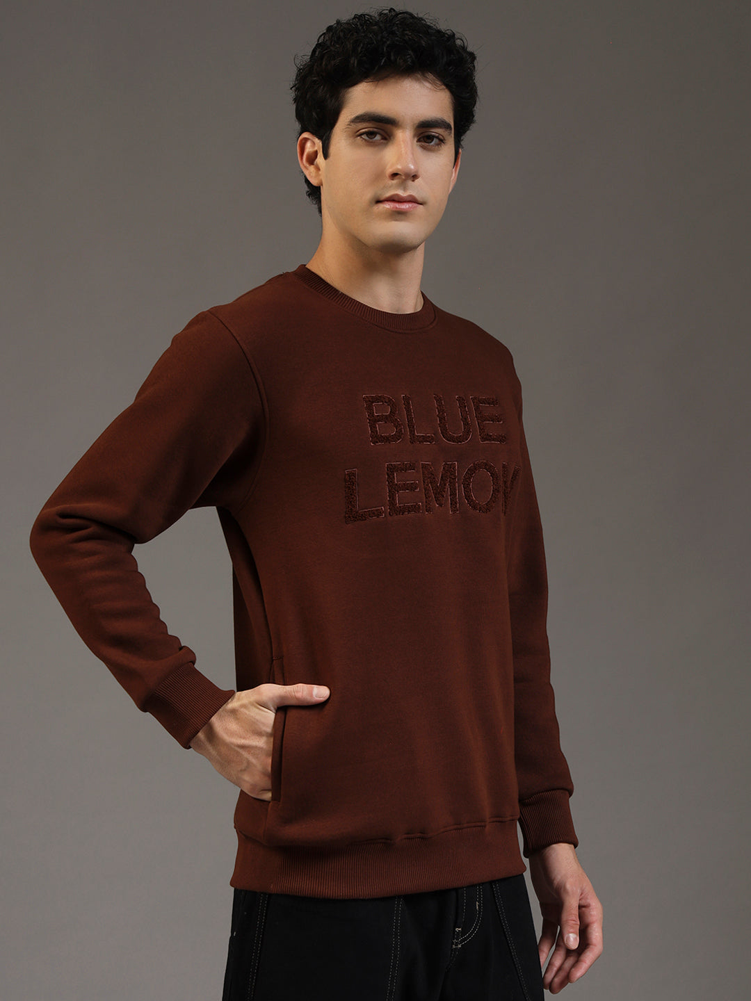 Blue Lemon Embroidered Chocolate Brown Sweatshirt