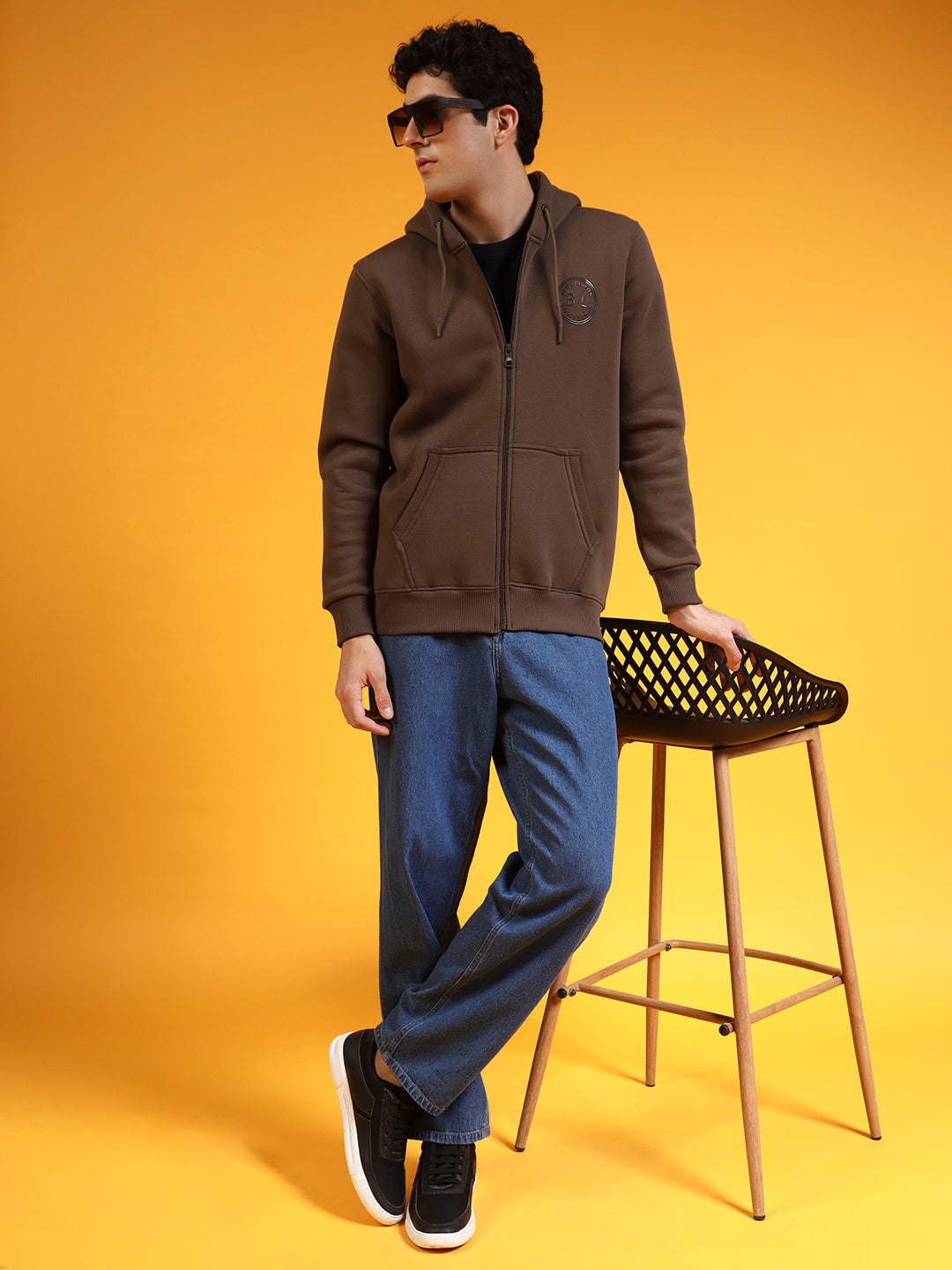 Blue Lemon Hash Brown Printed Zip-Up Hoodie