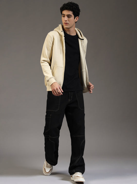 Blue Lemon Beige Printed Zip-Up Hoodie