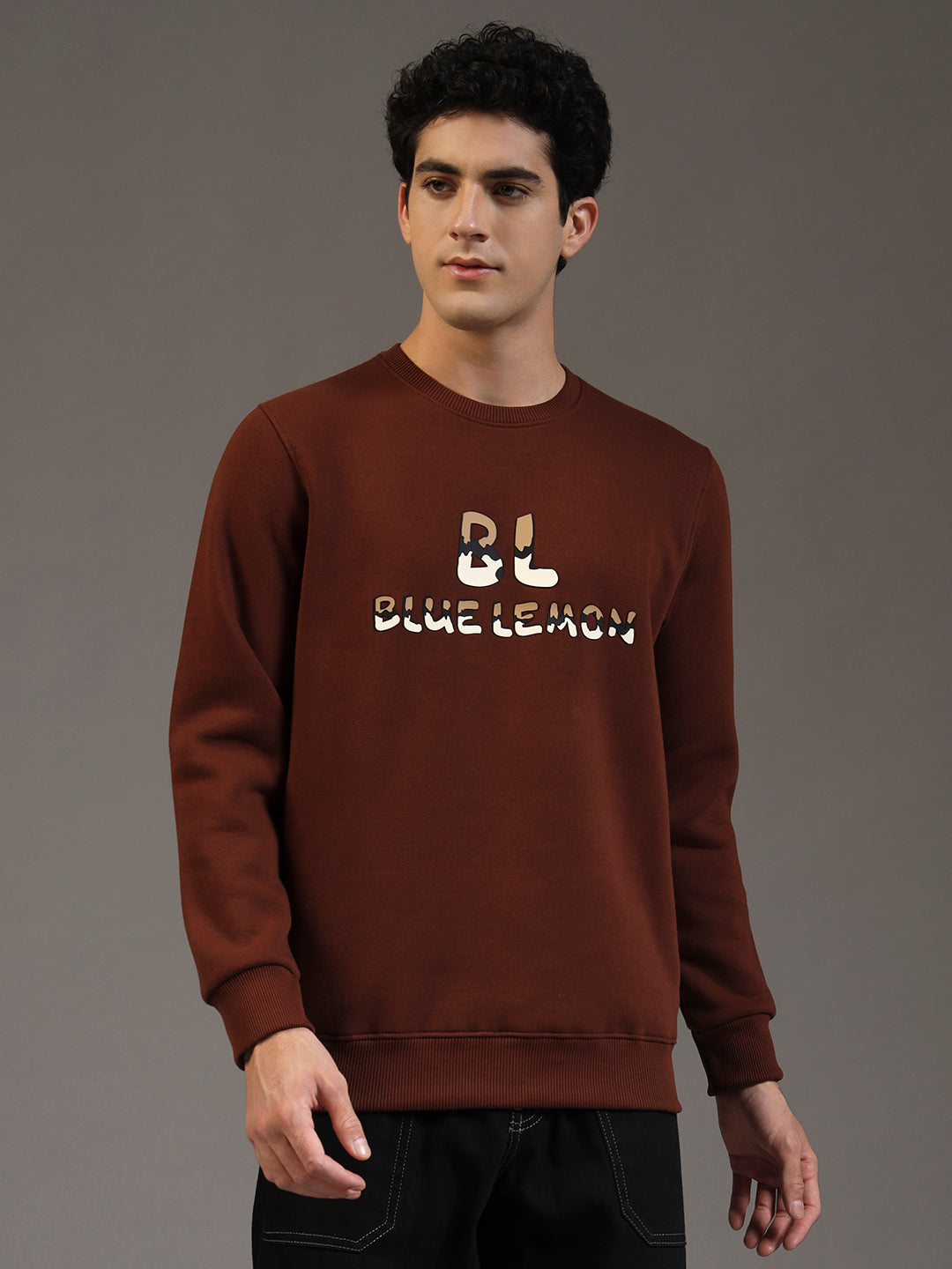 Blue Lemon Printed Dusty Brown Sweatshirt