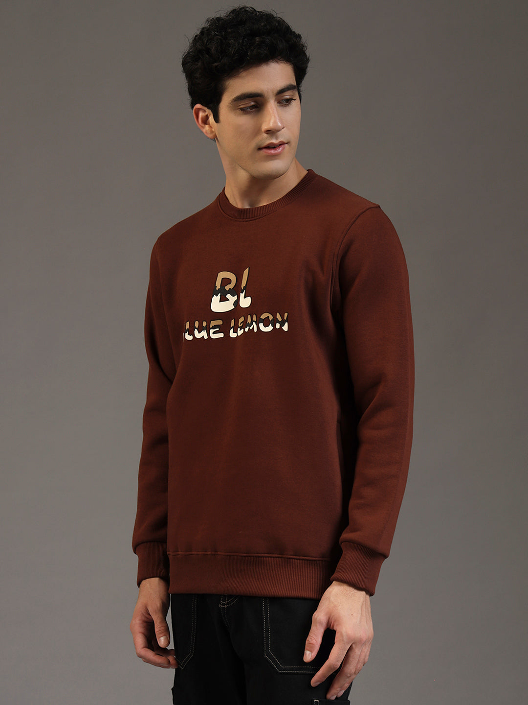 Blue Lemon Printed Dusty Brown Sweatshirt