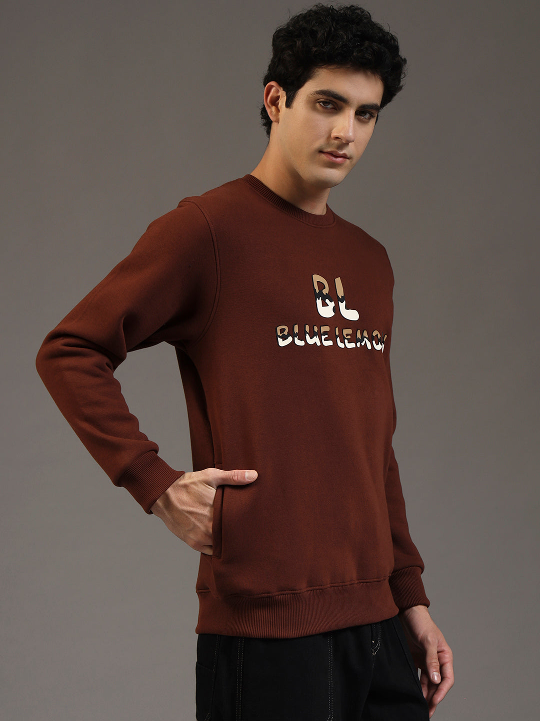 Blue Lemon Printed Dusty Brown Sweatshirt