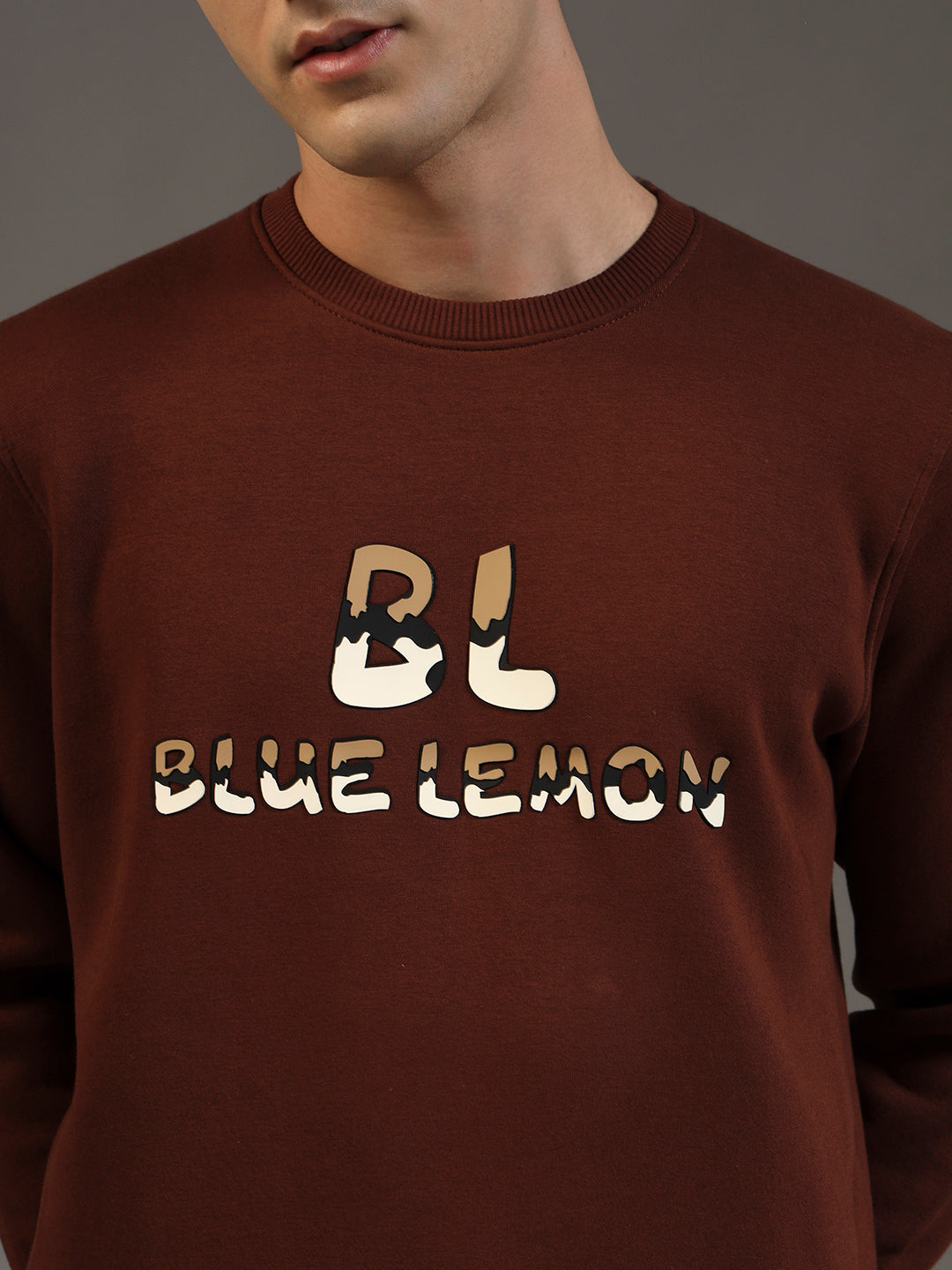 Blue Lemon Printed Dusty Brown Sweatshirt