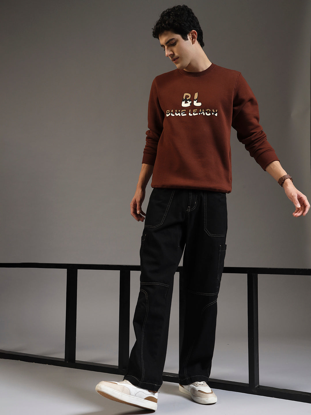 Blue Lemon Printed Dusty Brown Sweatshirt