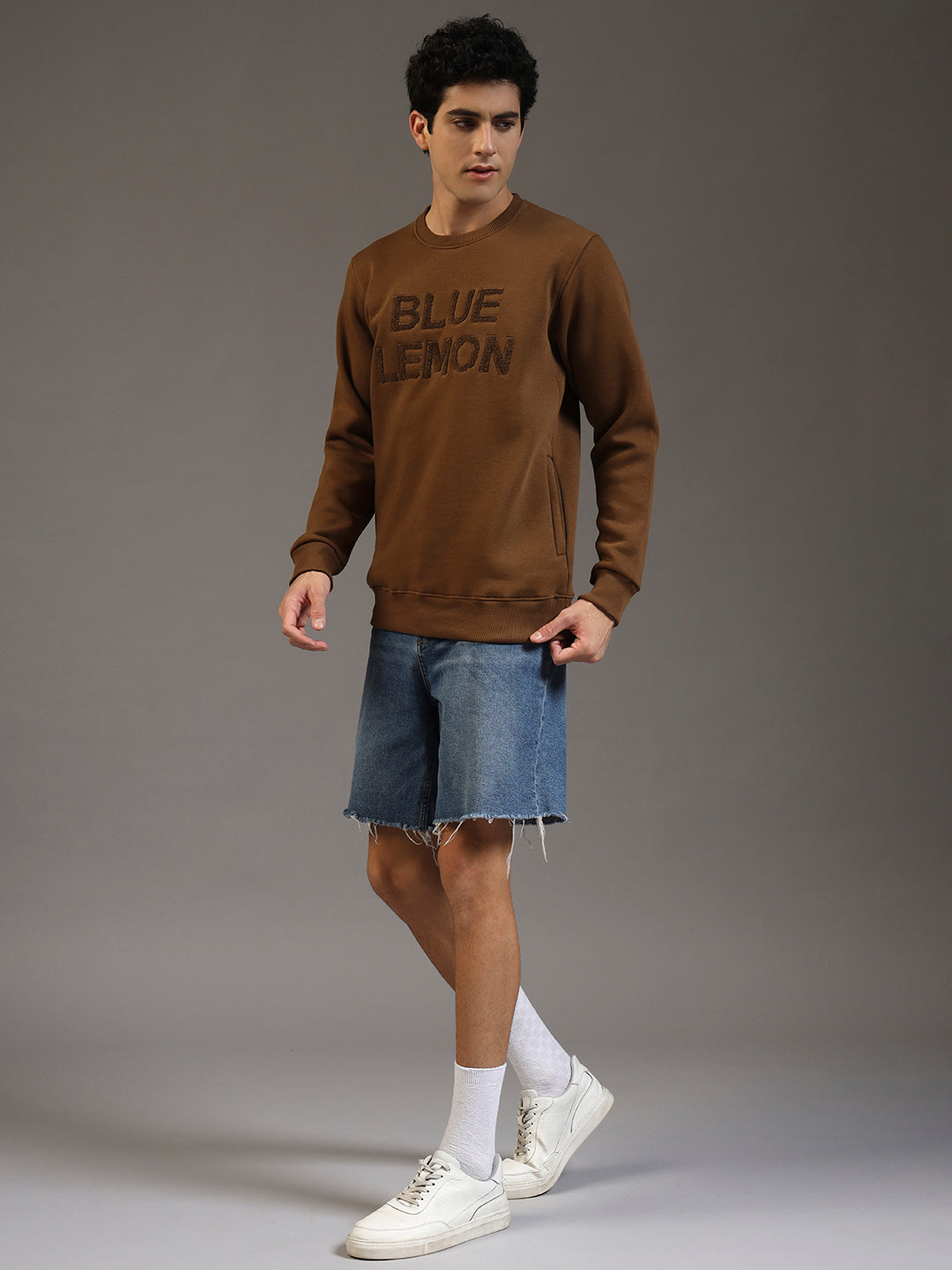 Blue Lemon Embroidered Sand Beige Sweatshirt