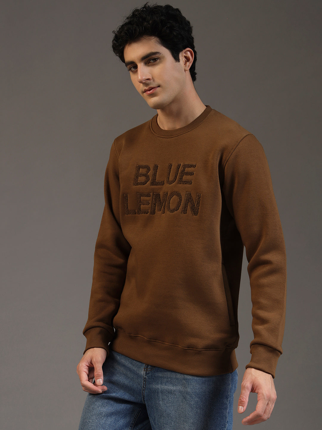 Blue Lemon Embroidered Sand Beige Sweatshirt