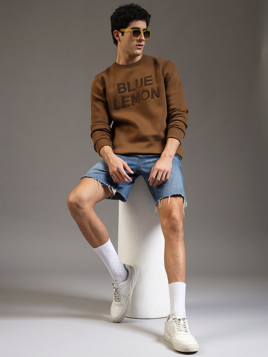 Blue Lemon Embroidered Sand Beige Sweatshirt