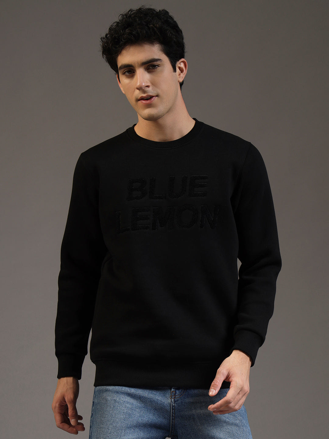Blue Lemon Embroidered Sand Beige Sweatshirt