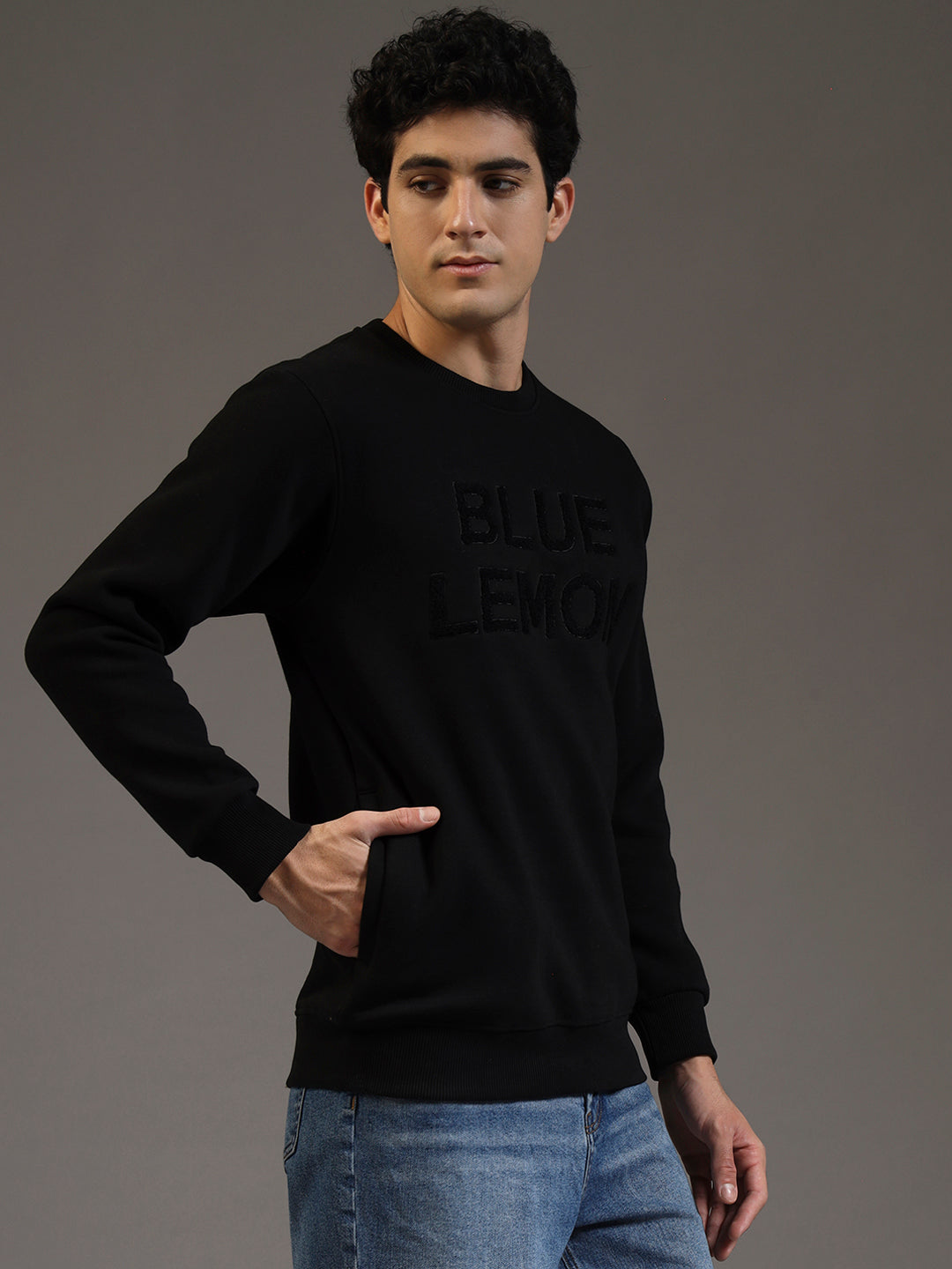 Blue Lemon Embroidered Sand Beige Sweatshirt