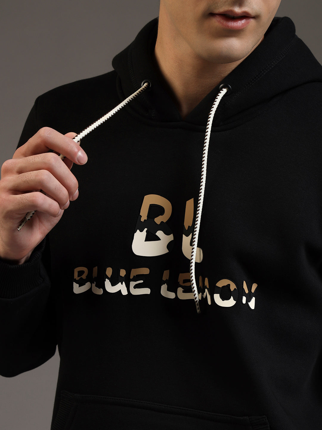 Blue Lemon Printed Midnight Black Hoodie